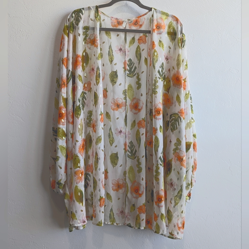 CATO PRINTED KIMONO WRAP/COVER UP ORANGE GREEN SIZE 22/24W